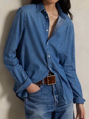 Old Navy Button-Up Classic Denim Shirt in Dark Blue (NWT)